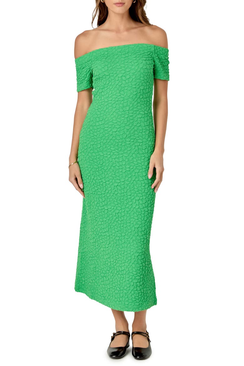 Textured Off the Shoulder Midi Dress, Main, color, GREEN