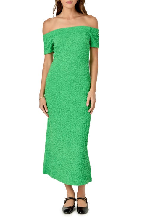 Textured Off the Shoulder Midi Dress