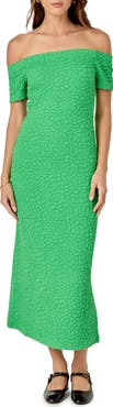 English Factory Textured Off the Shoulder Midi Dress