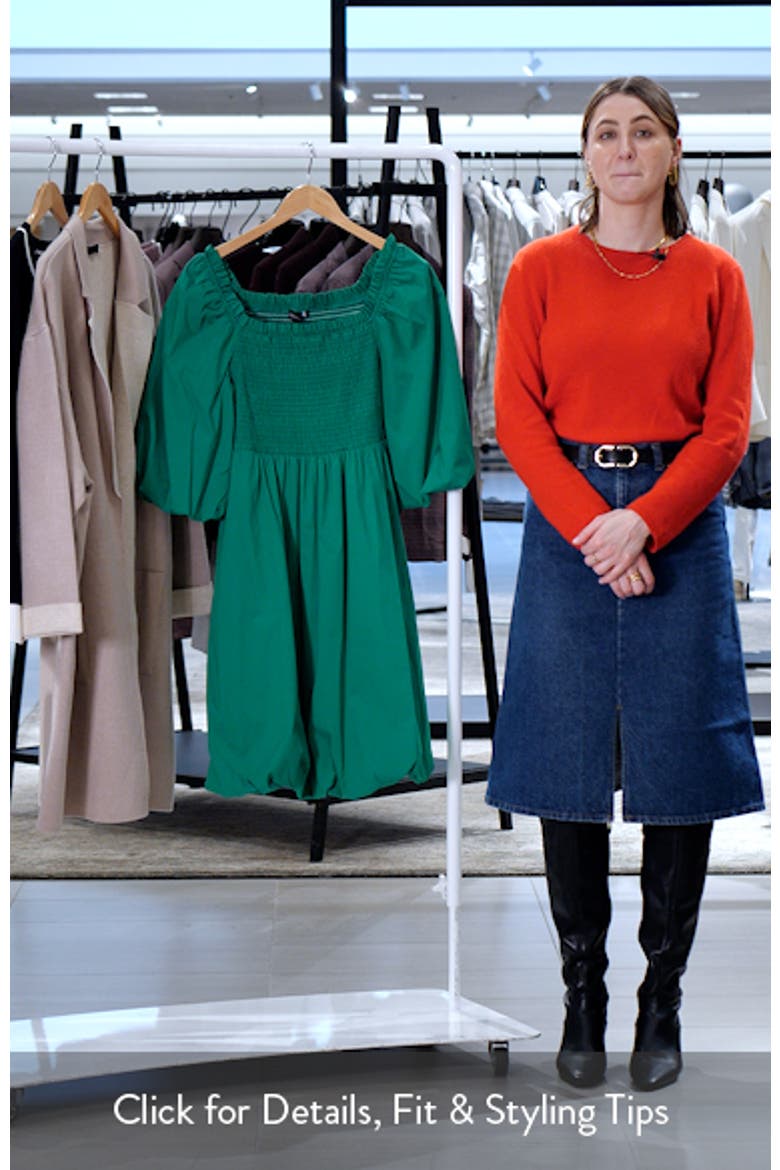 Smocked Puff Sleeve Cotton Blend Dress video