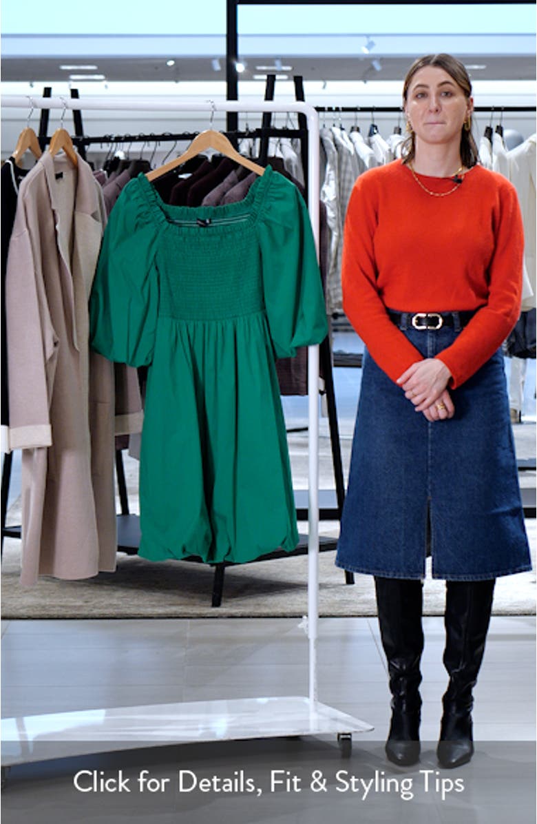 Smocked Puff Sleeve Cotton Blend Dress, sales video thumbnail