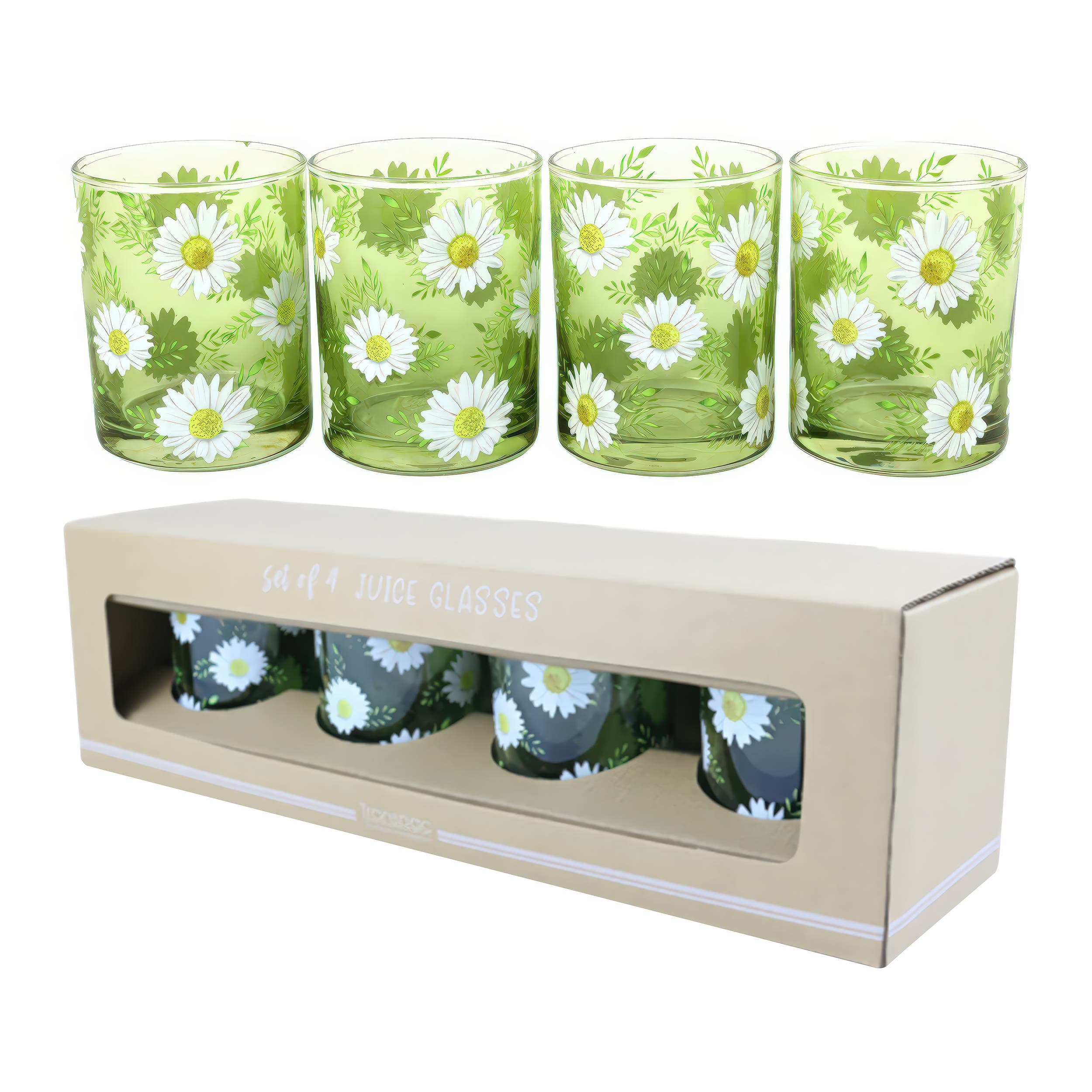 Transpac Glass Daisy Juice Glasses Set of 4 Wood Multicolored for ...