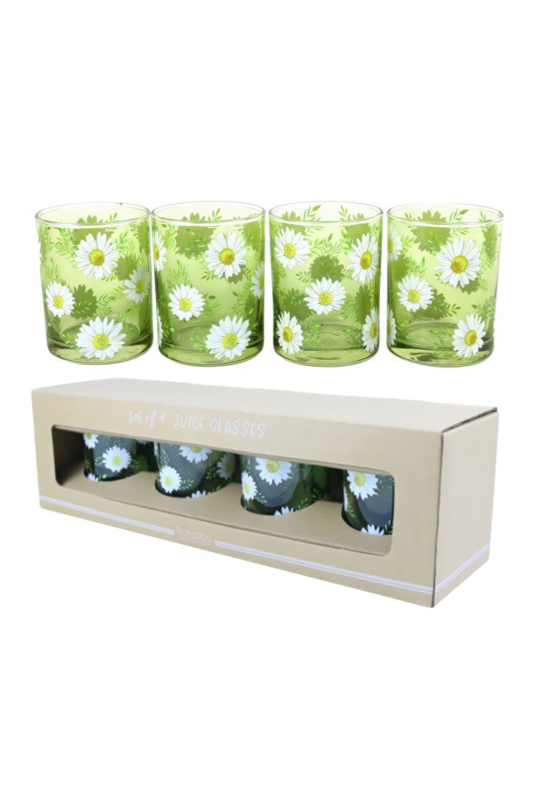Glass Daisy Juice Glasses Set of 4 Wood Multicolored for Spring Serving and Entertaining, Alternate, color, Multicolored