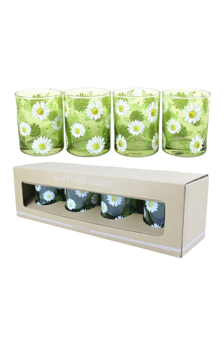 Transpac Glass Daisy Juice Glasses Set of 4 Wood Multicolored for Spring Serving and Entertaining, Alternate, color, Multicolored
