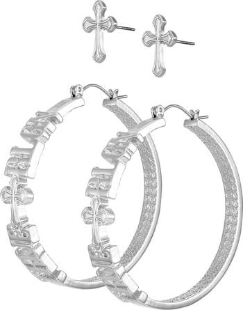 Cross Studs & Logo Hoop Earrings