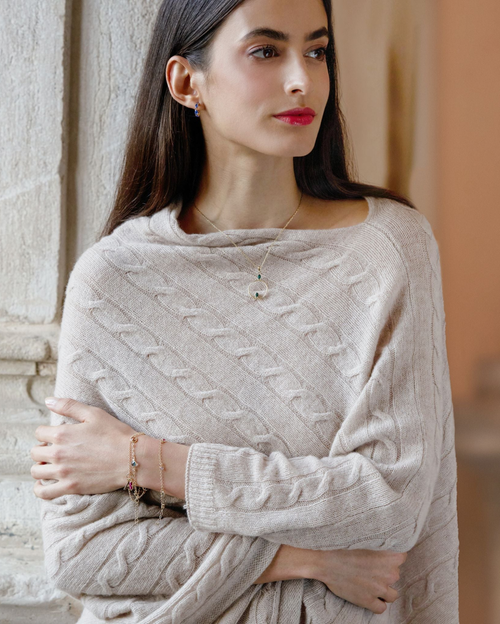 Monticelli Cashmere Pure Cashmere Textured Knit Poncho In Sand