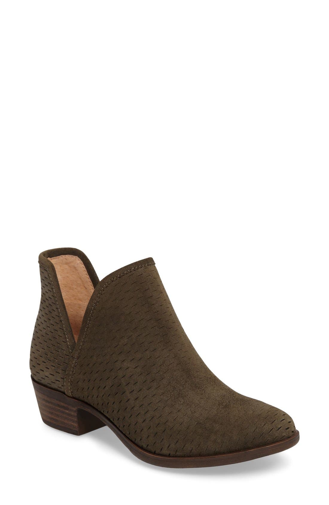 'Bashina' Perforated Bootie, Main, color, DARK MOSS LEATHER