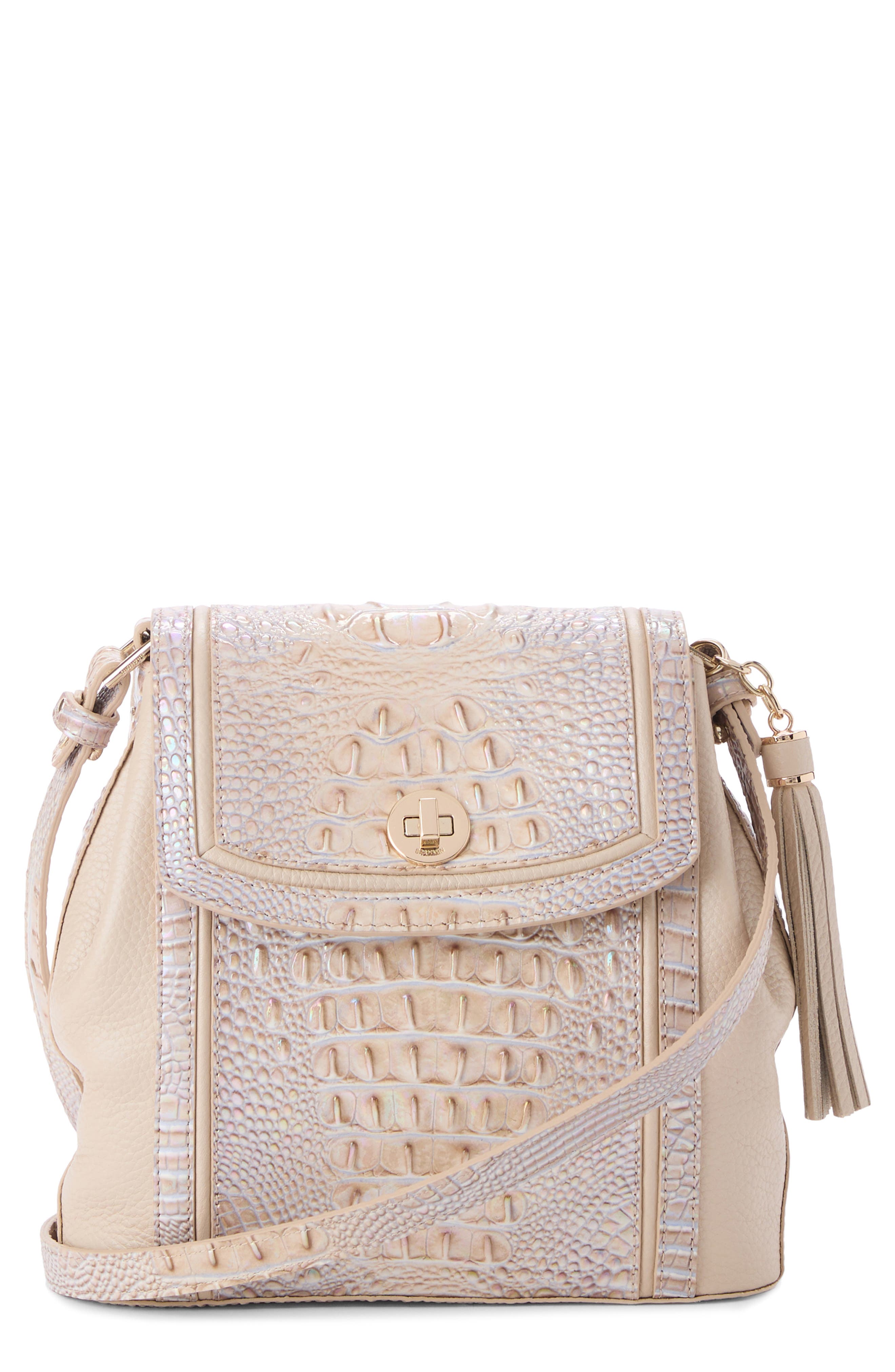 Brahmin Margo Croc Embossed Leather Crossbody Bag, Main, color, Pearl Admire