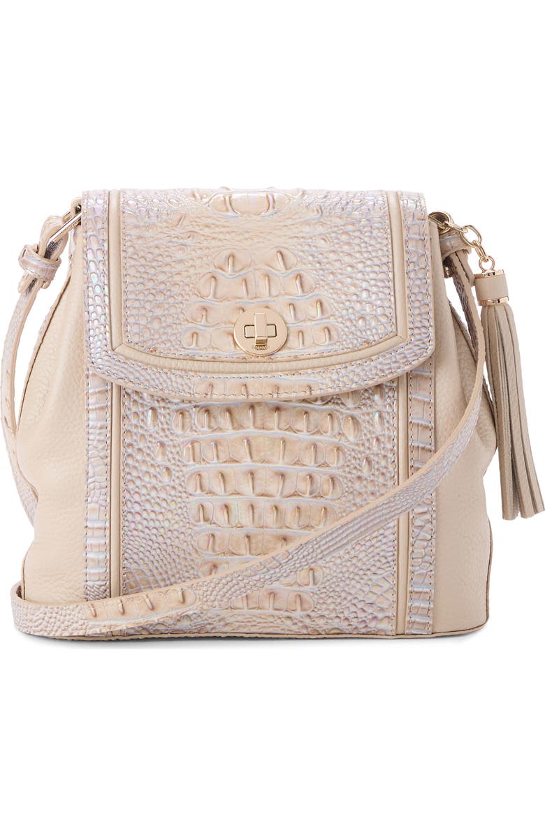 Brahmin Margo Croc Embossed Leather Crossbody Bag, Main, color, Pearl Admire