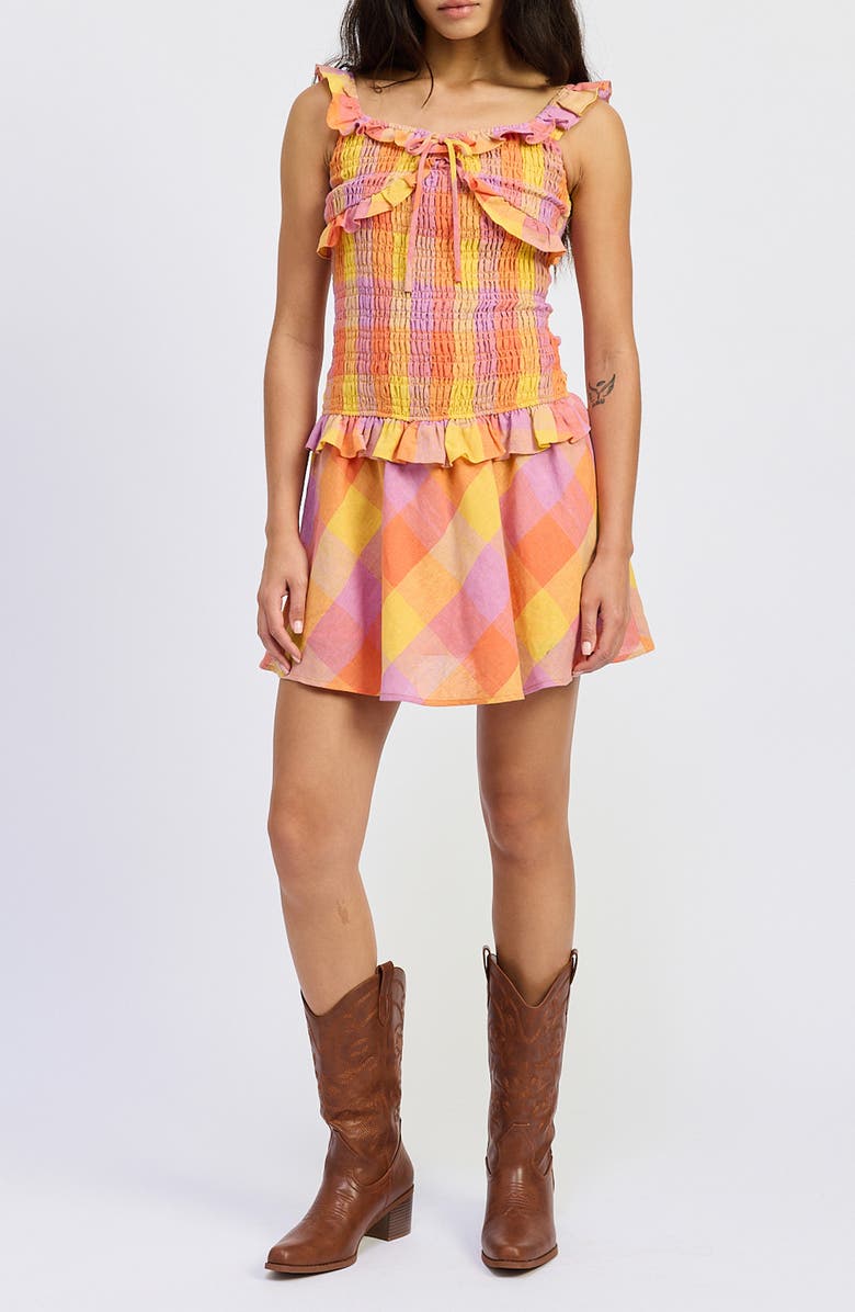 JACQUIE THE LABEL Juna Check Smocked Minidress, Main, color,