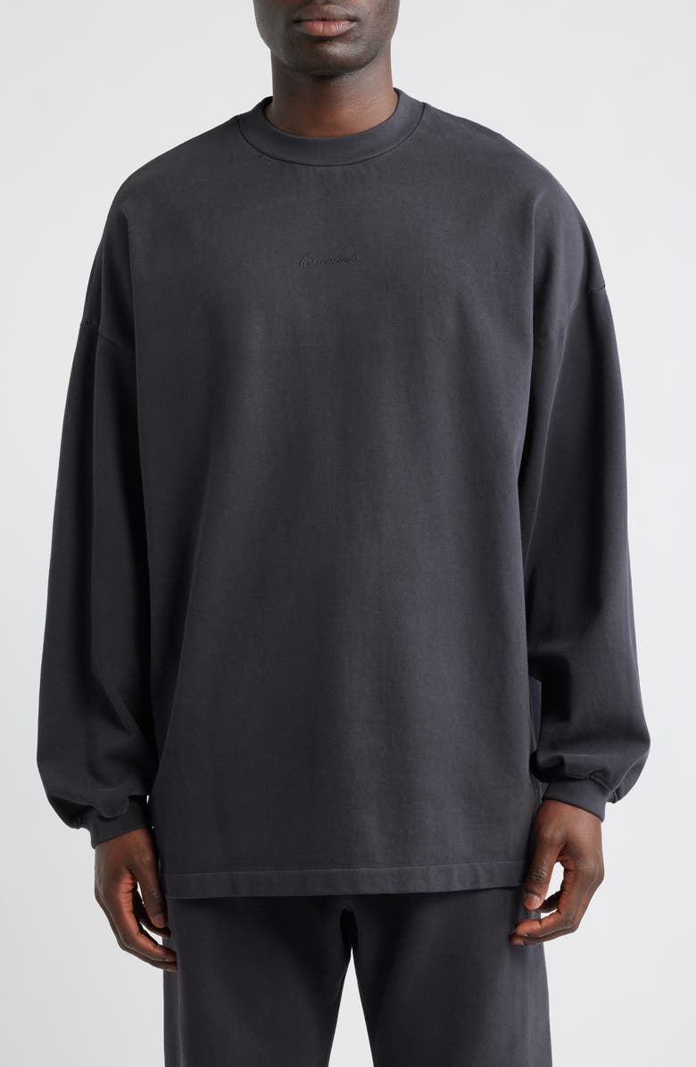 Fear of God Essentials Signature '90s Long Sleeve Logo T-Shirt, Main, color, Faded Black