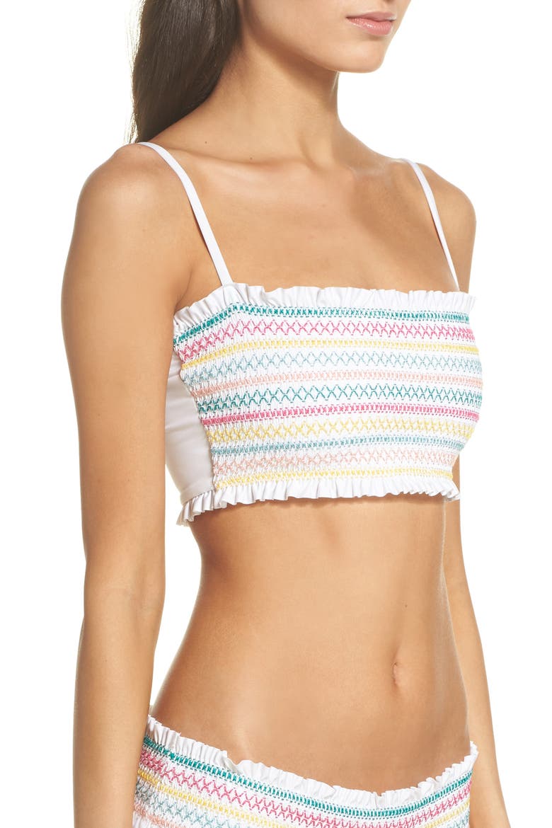 Crystal Cover Smocked Bandeau Bikini Top, Alternate, color, WHITE