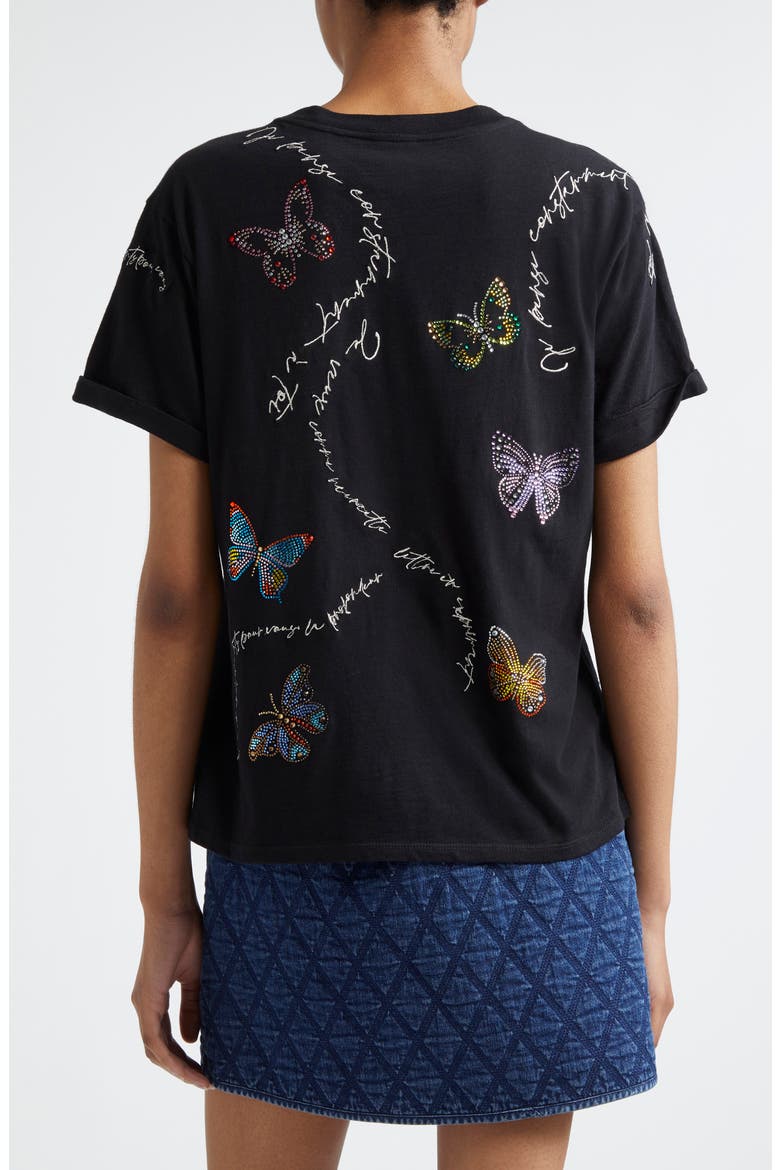 Butterfly Love Letter Embellished Cotton Graphic T-Shirt, Alternate, color, BLACK MULTI