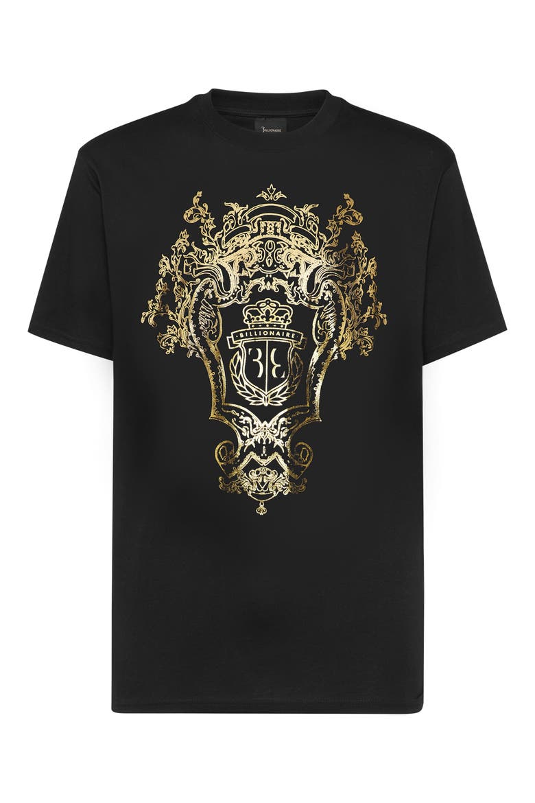 T-Shirt Round Neck Crest Men, Main, color, black
