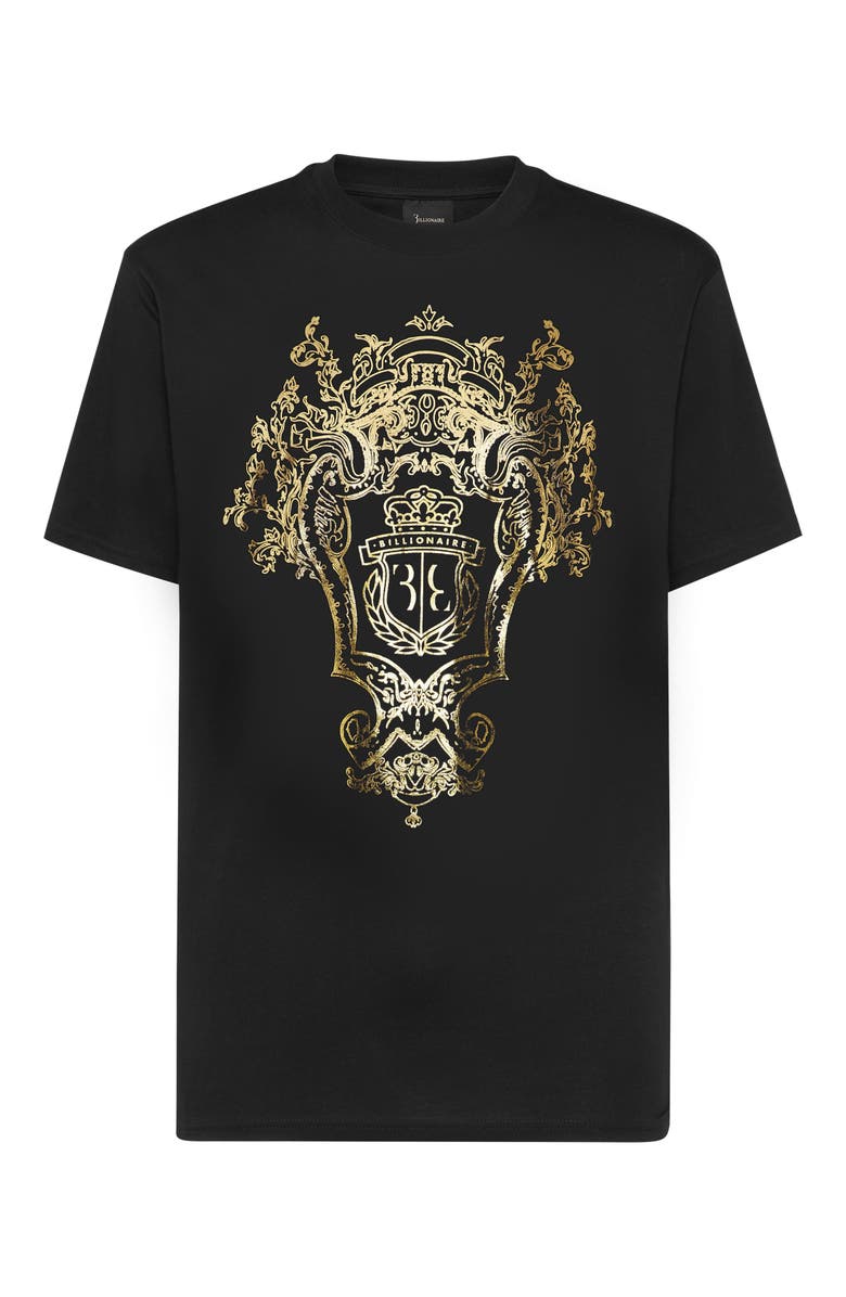 BILLIONAIRE T-Shirt Round Neck Logo Crest Men, Main, color, Black