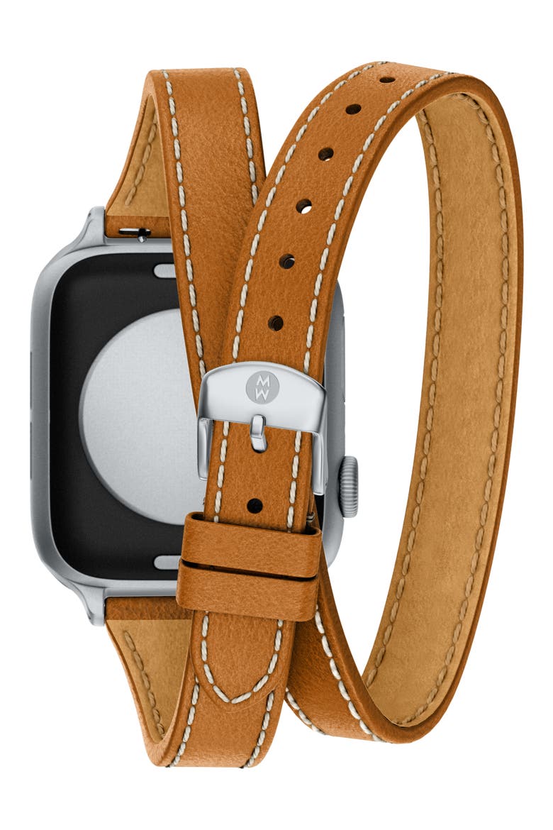 Double Wrap Leather 20mm Smartwatch Watchband, Alternate, color, BROWN