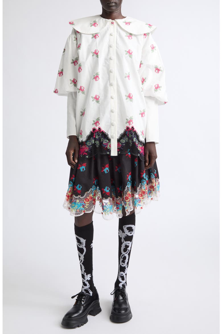 Pick-Ups Lace Trim Floral Cotton Shirt, Alternate, color, WHITE MULTI