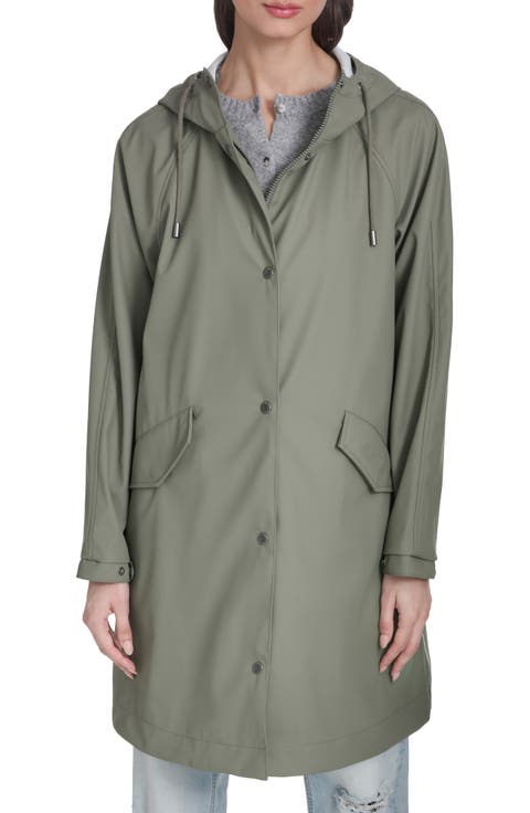 Water Resistant Hooded Long Rain Jacket