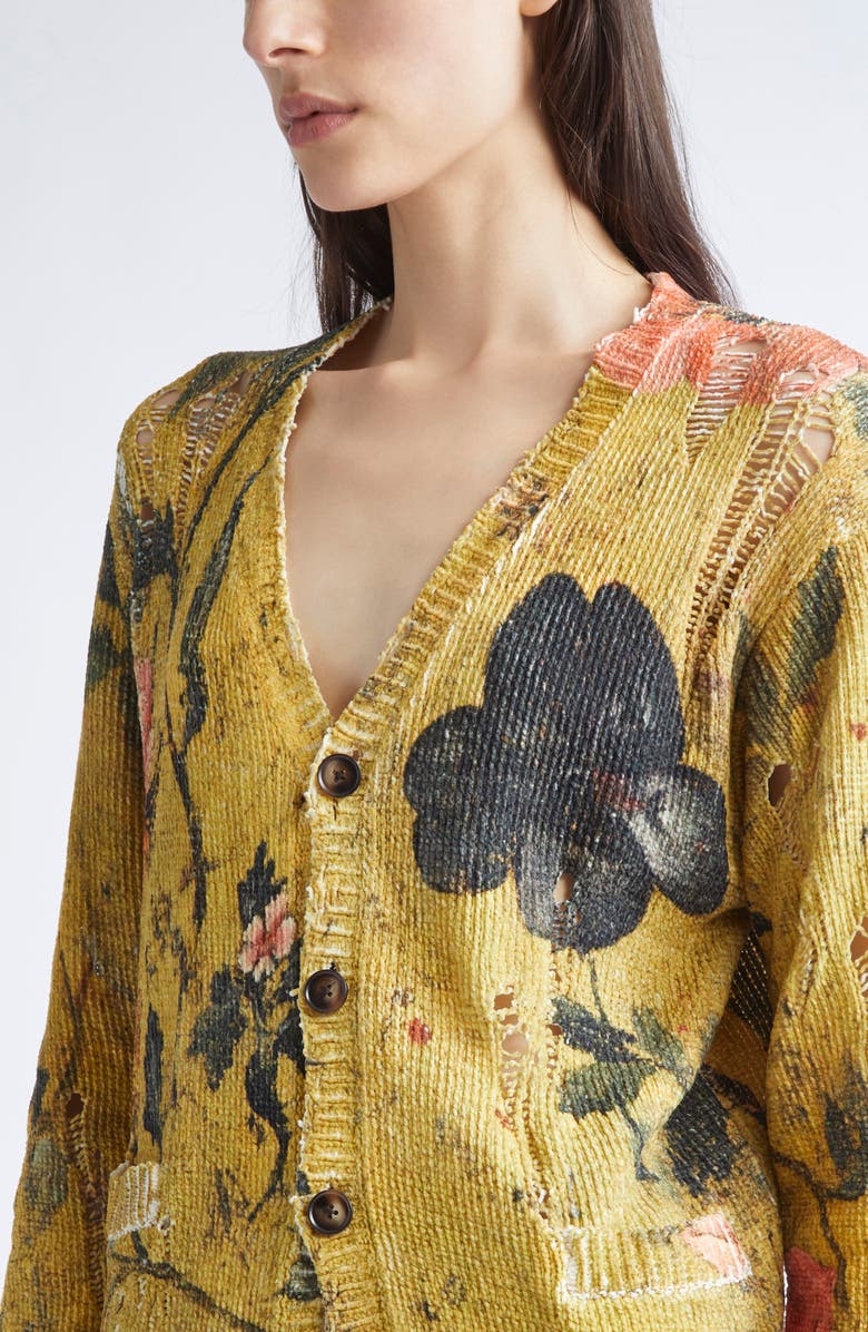 R13 Ripped Floral Cardigan, Alternate, color, Ochre Floral