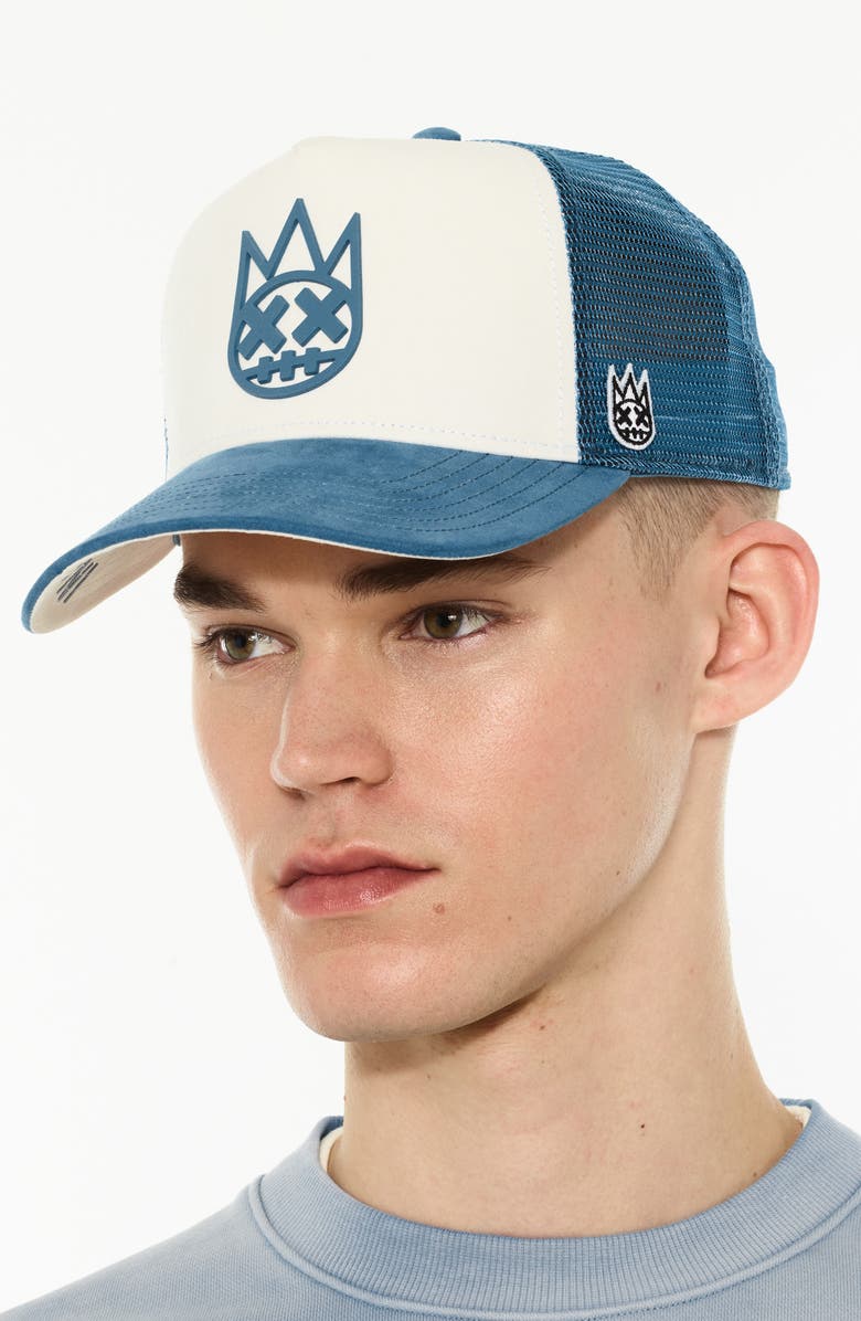 Cult of Individuality Logo Mesh Back Suede Trucker Hat, Alternate, color, Winter White