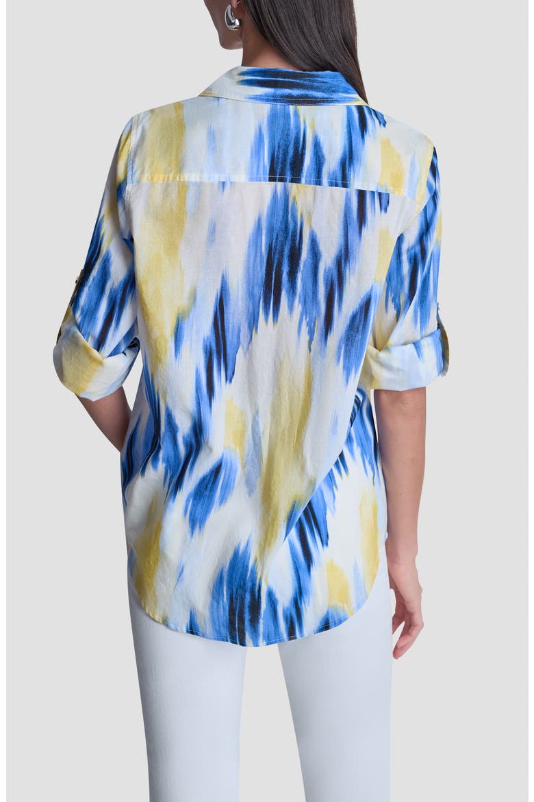 Printed Roll-Tab Cuff Cotton Button-Up Shirt, Alternate, color, SUNLIT SHORELINE