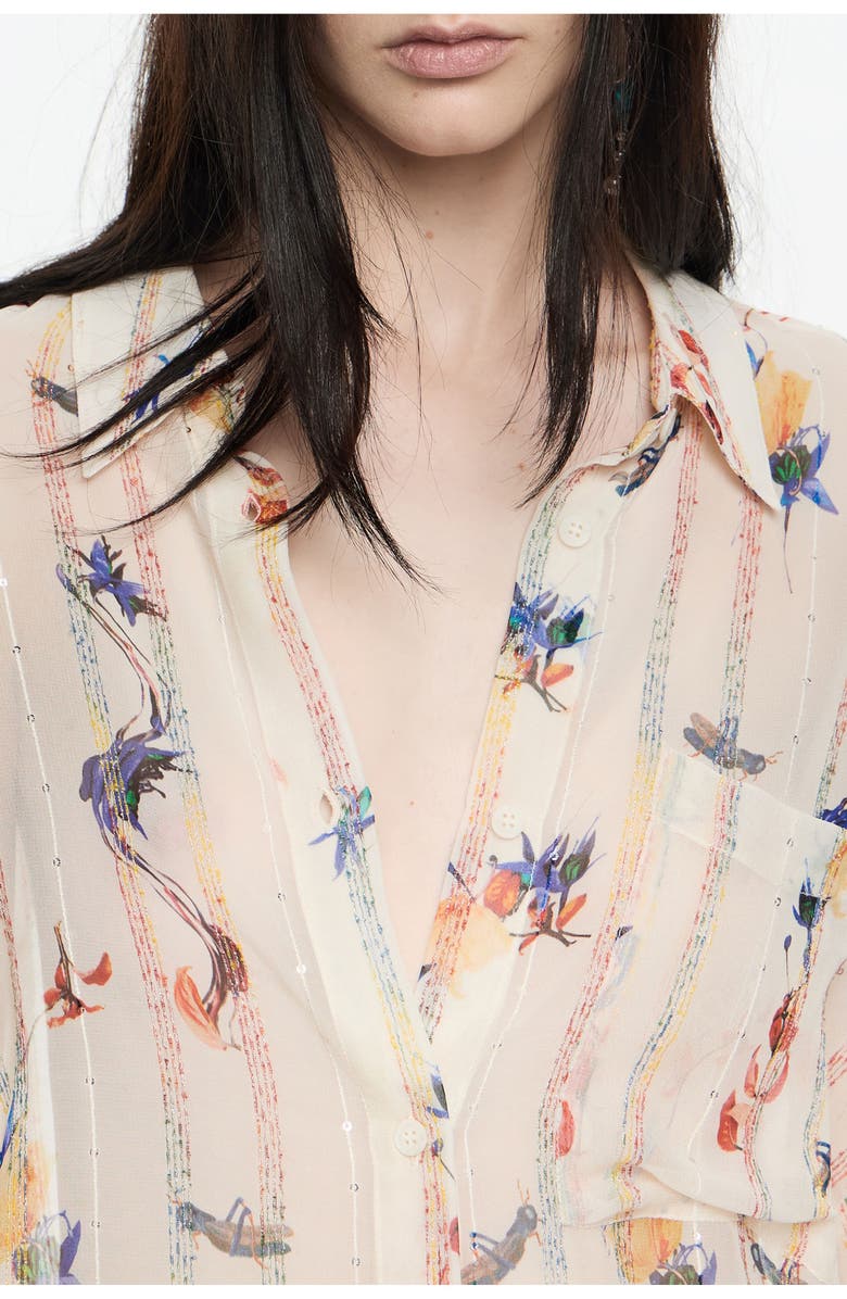 Bimba y Lola Oversize Flowers Scan Shirt, Alternate, color, Flowers Scan Ivory