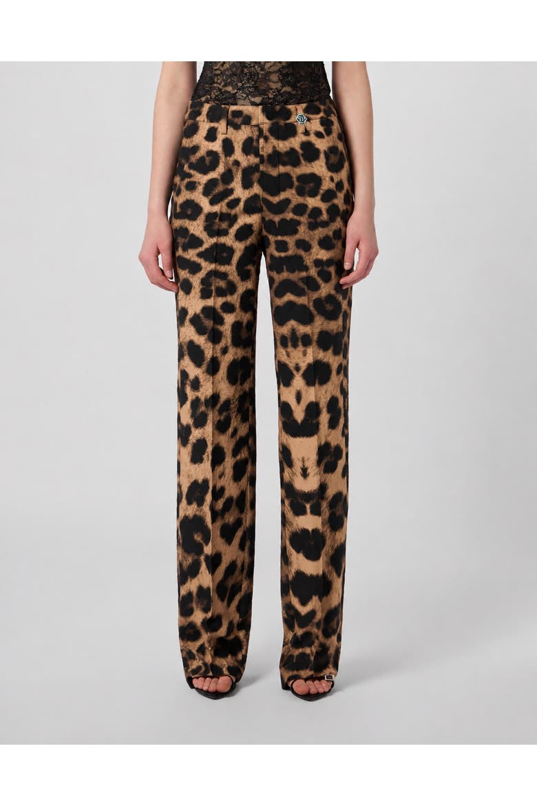 Leopard Trousers Straight Fit Women, Main, color, leopard