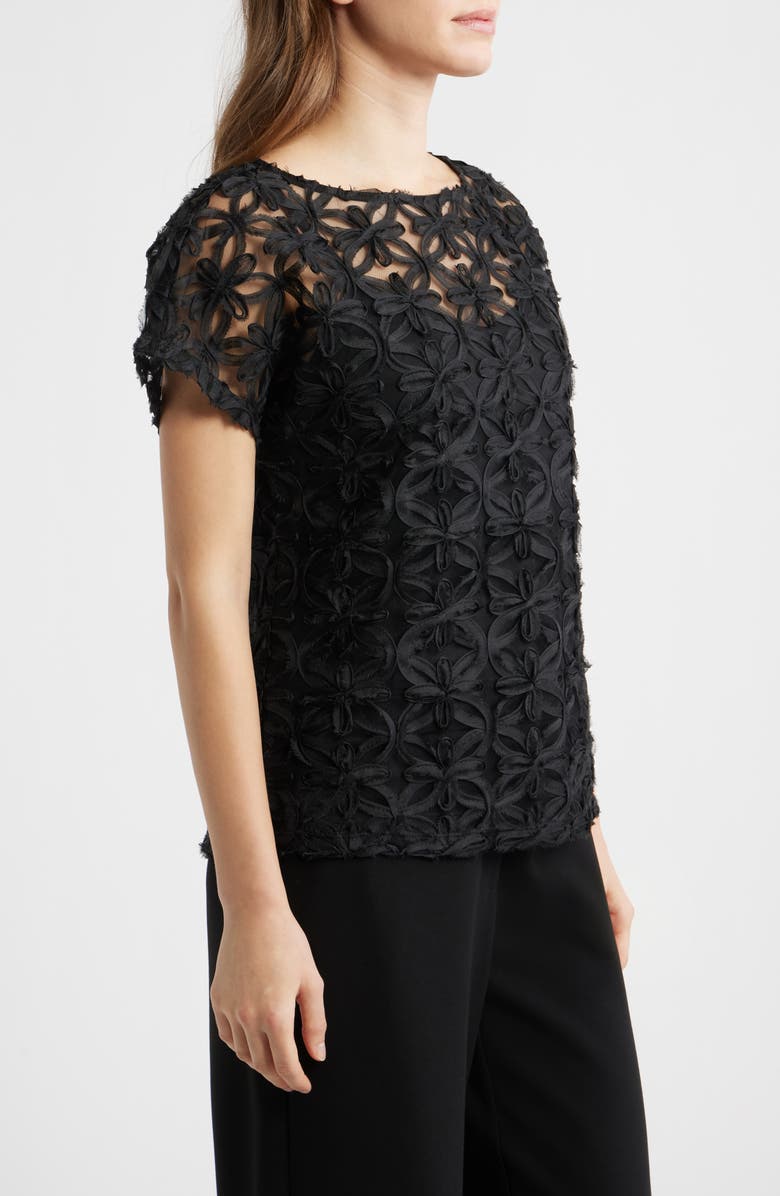 Anne Klein Floral Stitch Top, Alternate, color, Anne Black