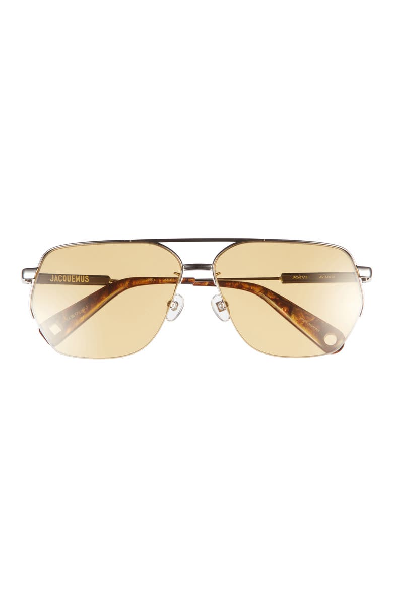 Les Lunettes Aviador Sunglasses, Main, color, SILVER/WOOD EFFECT/YELLOW