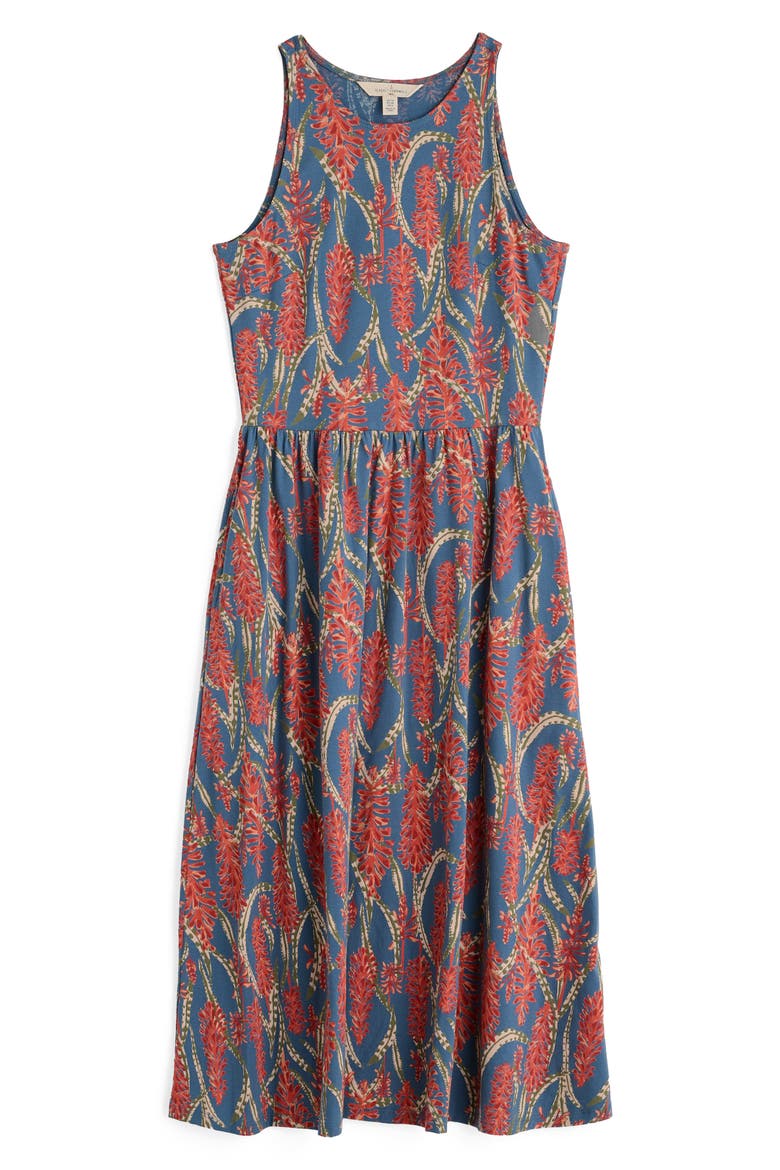 Porthmeor Wave Floral Stretch Organic Cotton Jersey Midi Dress, Alternate, color, RED HOT POKER DUSK