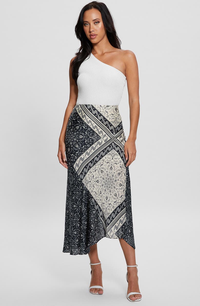 GUESS Katrina Scarf Print Asymmetric Skirt, Alternate, color,