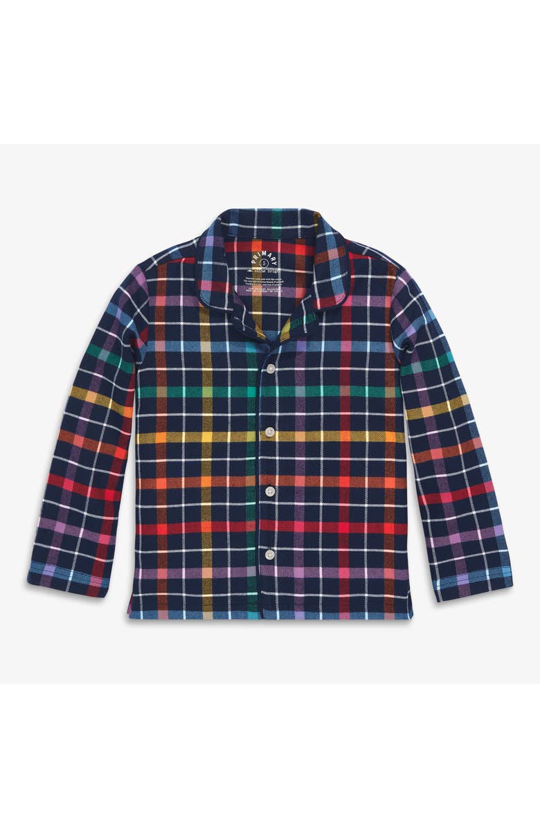Primary Kids Flannel Holiday Pj Top, Main, color, Navy Rainbow Plaid