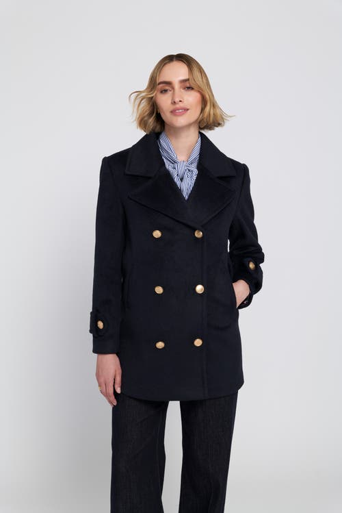 Elle Collection Melton Peacoat Coat In Black