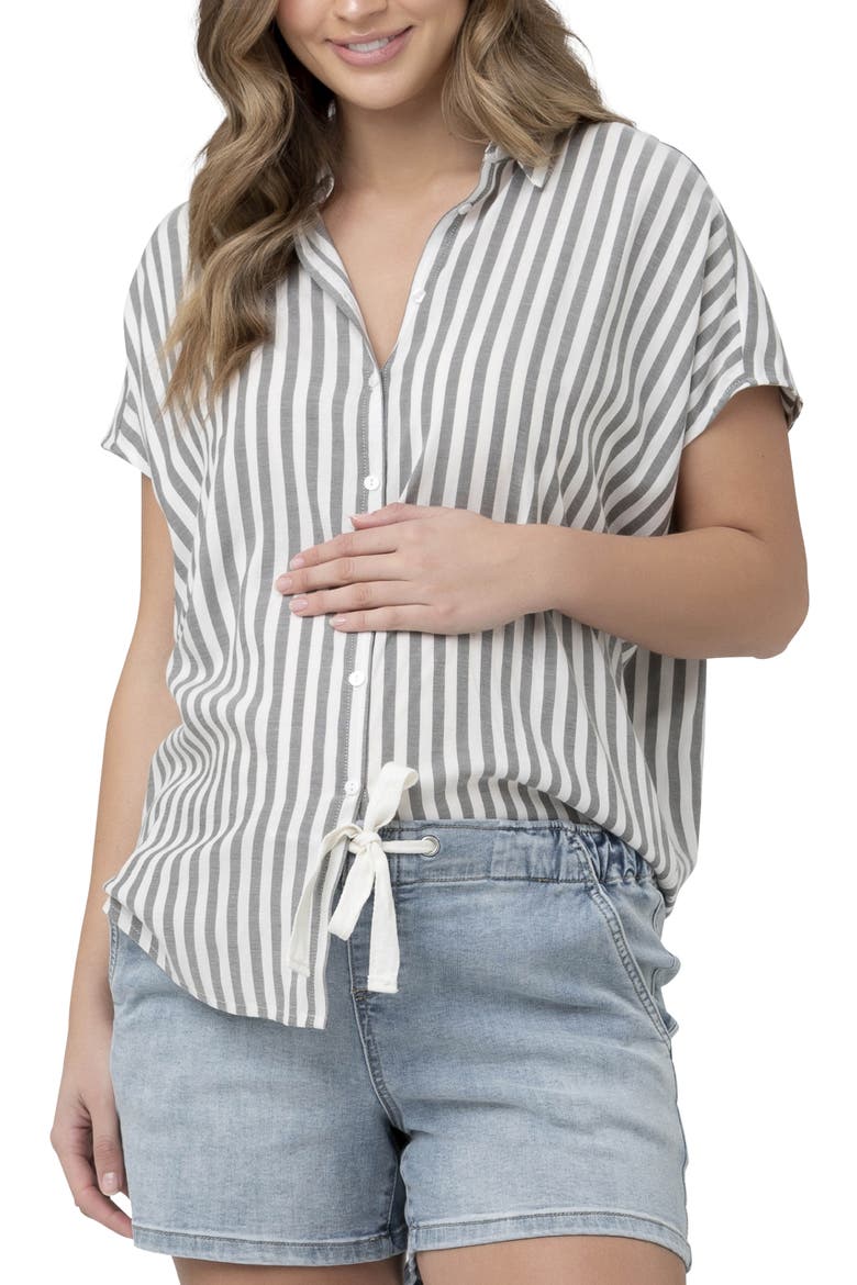 Ada Stripe Maternity Shirt, Main, color, BLACK / WHITE