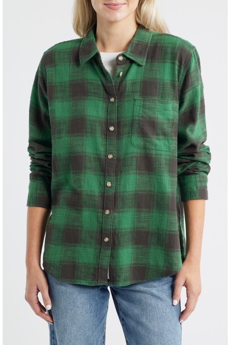 Clyde Plaid Coton Flannel Button-Up Shirt, Alternate, color, GREEN BUFFALO CHECK