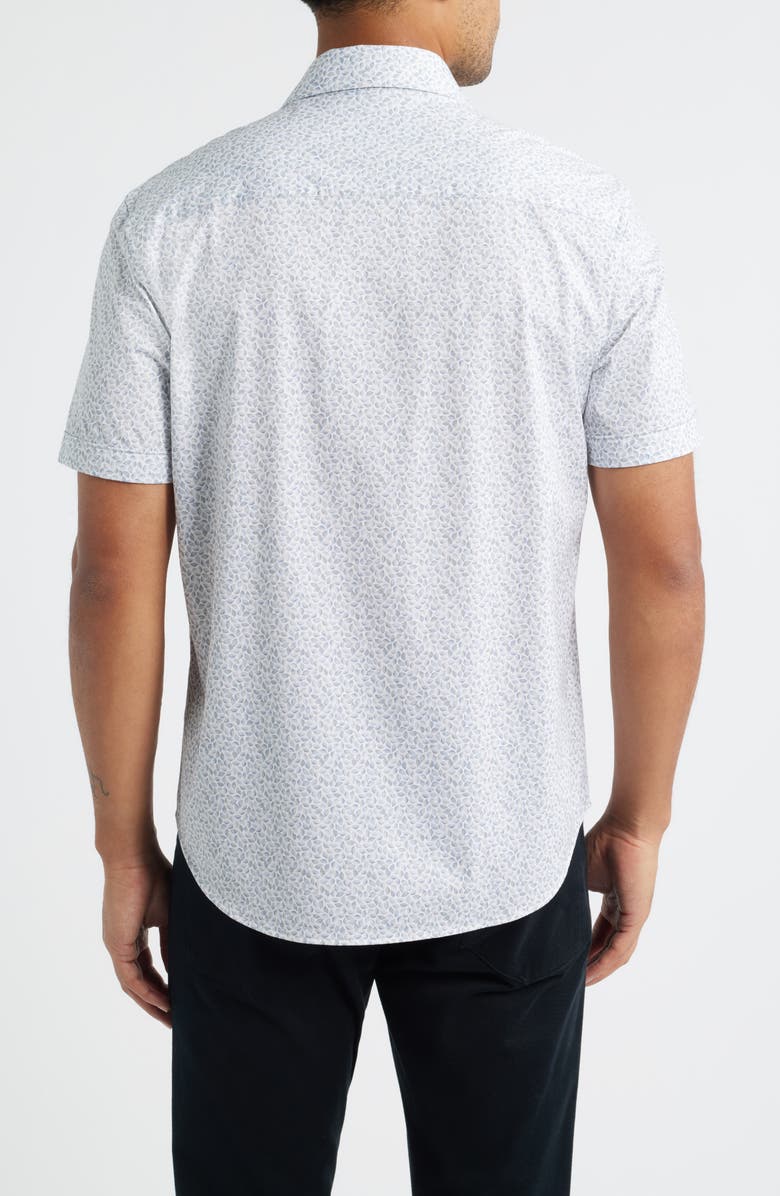 Bugatchi Miles OoohCotton<sup>®</sup> Leaf Print Short Sleeve Button-Up Shirt, Alternate, color, Sand