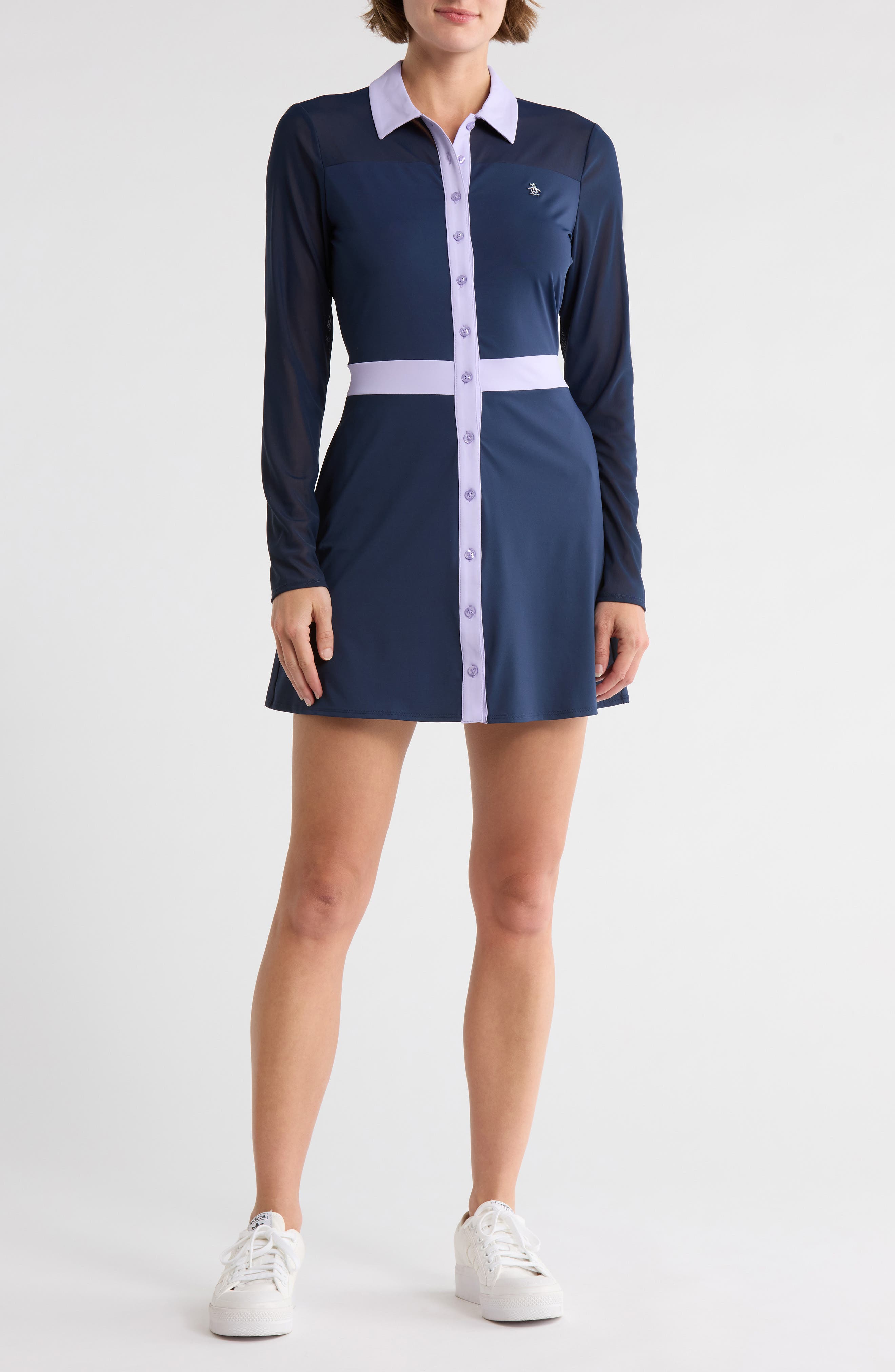 Original Penguin Long Sleeve Colorblock Shirtdress