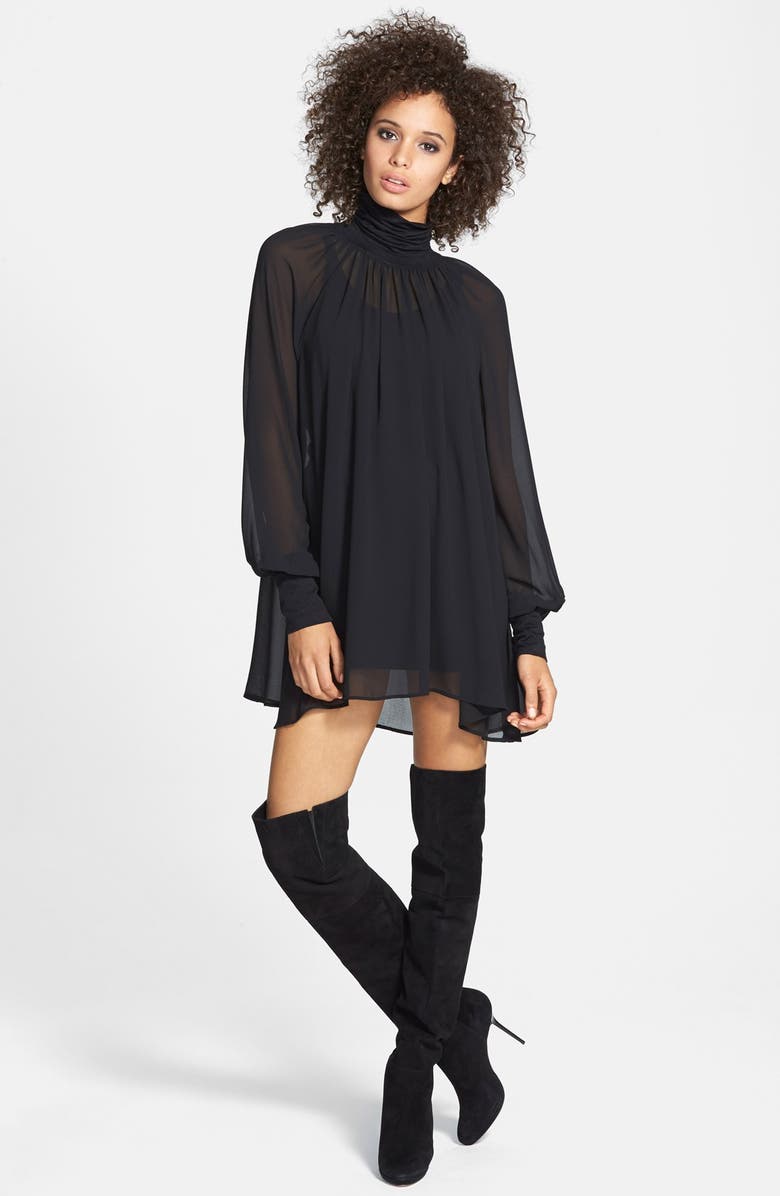 June & Hudson Sheer Turtleneck Tunic Dress, Main, color,