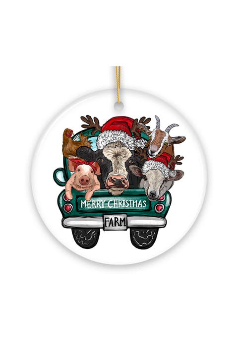 Farm Animals Santa Hat Truck Ornament