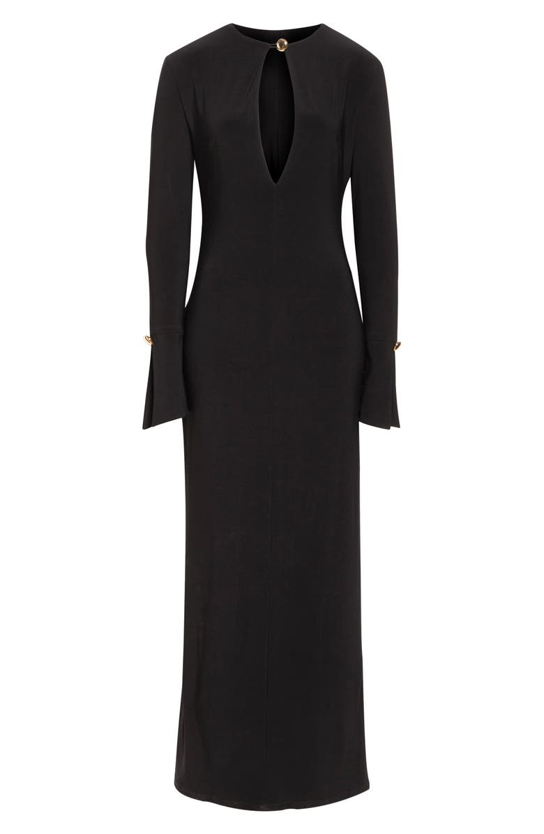 Brandon Maxwell Sylvie Plunge Neck Long Sleeve Gown, Alternate, color, Black