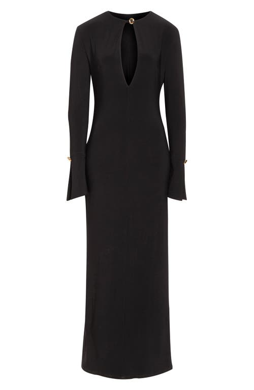 Brandon Maxwell Sylvie Plunge Neck Long Sleeve Gown