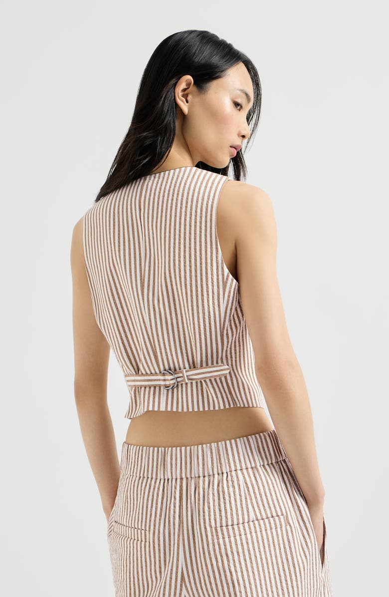 Brunello Cucinelli Striped seersucker vest, Alternate, color, Beige