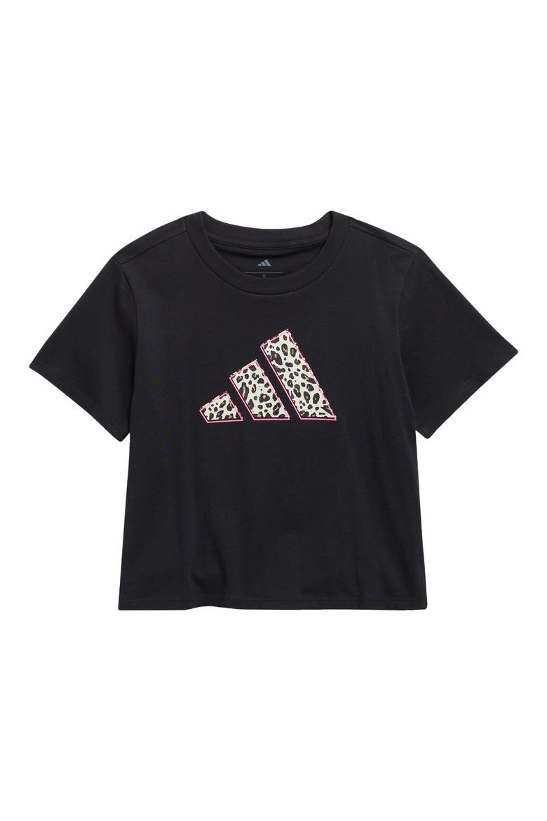 Kids' Jersey Leopard Logo Graphic T-Shirt, Main, color, BLACK