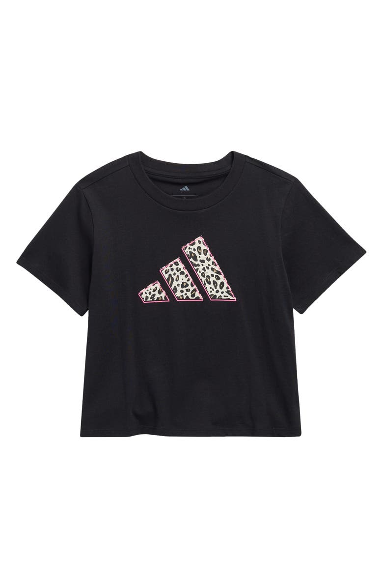 adidas Kids' Jersey Leopard Logo Graphic T-Shirt, Main, color, Black