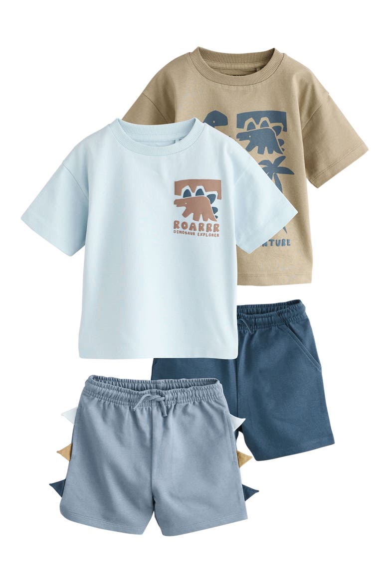 Kids' 4-Pack Dino Graphic T-Shirts & Assorted Shorts, Main, color, BLUE MULTI
