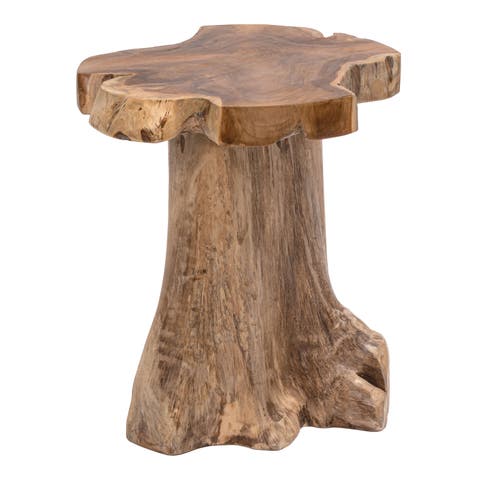 Amara Rustic Modern Handcrafted Live Edge Solid Teak Wood Stump Stool