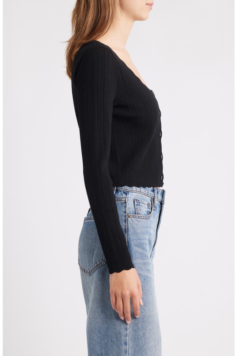Martti Scallop Trim Crop Pointelle Cardigan, Alternate, color, BLACK