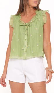 Petal & Pup Lumi Embroidery Detail Ruffle Neck Button-Up Top