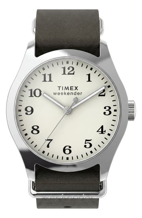 Weekender Leather Strap Watch, 34mm