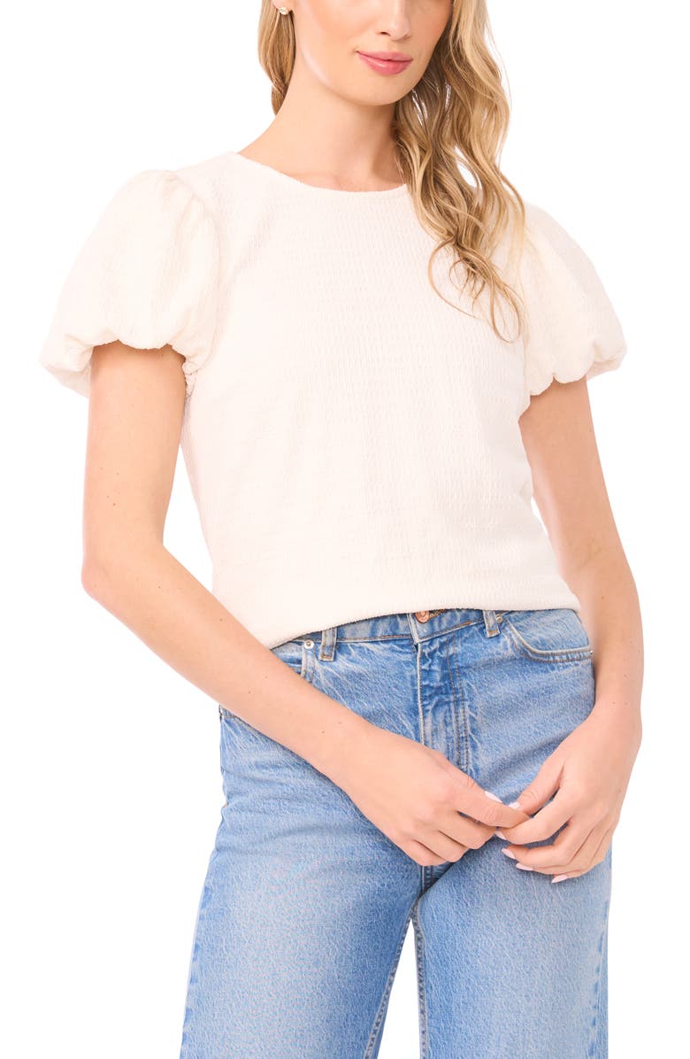CeCe Texture Knit Bubble Sleeve Top, Main, color, New Ivory